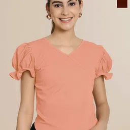Tromko Women Puff Sleeves V-Neck Top-picture-16