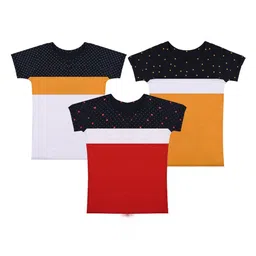 FASLA Girls Colourblocked Pack Of 3 Round Neck Cotton T-shirts-image-16