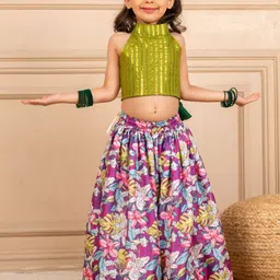 Jilmil Girls Printed Halter Neck Sleeveless Top With Lehenga-picture-43
