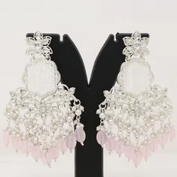BELWICK Silver-Plated Kundan Studded Floral Shaped Drop Earrings-56