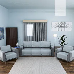 RUBOXA Grey & White 16 Pieces Self Design Cotton 5 Seater Sofa Covers With Arms-15