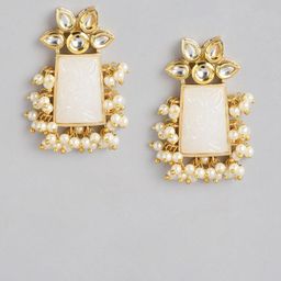 Anouk Gold-Plated Artificial Stones Studded And Beaded Geometric Shaped Drop Earrings image 4