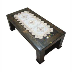 MONKDECOR White & Cream-Color Lace Embroidered Center Table Runner-27