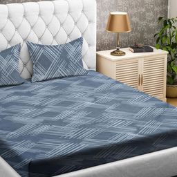 Aura Grey & White Geometric 144 TC Queen Bedsheet with 2 Pillow Covers-99