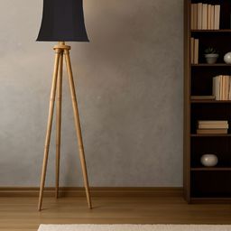 Devansh Black & Brown Wooden & Cotton Frustum Shaped Floor Lamp-picture-24