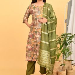 GOLDSTROMS Women Floral Printed Regular Kurta with Trousers & Dupatta Kurta Sets-image-75