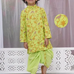Little Bansi Boys Ethnic Motifs Printed Regular Pure Cotton Kurta with Dhoti Pants-30
