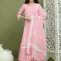 Jompers Women Regular Thread Work Kurta with Palazzos & With Dupatta-17