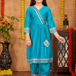 Sangria Girls Angrakha Silk Anarkali Kurta & Patiala-picture-25