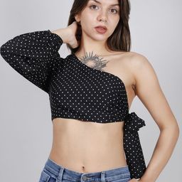 SWISHIN Women Polka Dots Printed One Shoulder Crop Blouson Top-image-36