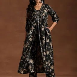 Libas Women Floral Printed Empire Sequinned Kurta with Trousers-picture-29