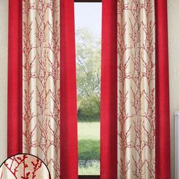 Home Sizzler Maroon & Cream 2 Pieces Floral Door Curtains-image-22