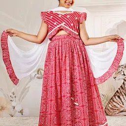 VASTRAMAY Girls Printed Cotton Thread Work Ready to Wear Lehenga & Blouse With Dupatta-image-35