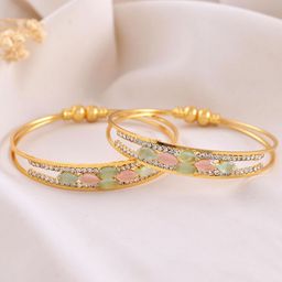 VOJ Set Of 2 Gold-Plated Stone Studded Bangles-6