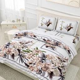 Myntra Elegant Homes White & Brown Floral 180 TC Cotton King Bedsheet Set 2.70 m x 2.60 m-image-36
