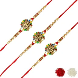 MEIRA JEWELLERY Set Of 3 Designer Rakhis With Greeting Card & Roli Chawal-21