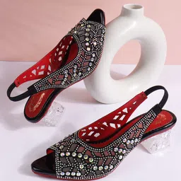 Denill Embellished Block Heel Peep Toes-image-16