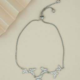 ARTKLIM Stainless Steel Silver-Plated Artificial Stones Studded Wraparound Bracelet-image-52