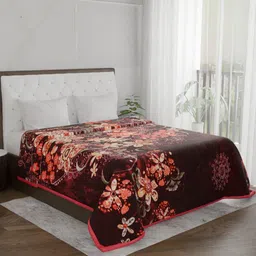 Signature Maroon & Orange Floral Mink Mild Winter Double Bed Blanket-image-72