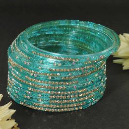 LAVAZZA Set of 12 Glass  Zircon Diamond Studded  Bangles-image-55