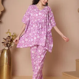 TAG 7 Women Printed Kaftan & Pyjamas Pure Cotton Night suit-63