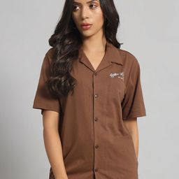 GRIFFEL Women V-Neck Applique T-shirt-image-38