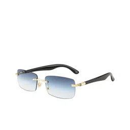 Ted Smith Unisex Gold-Blue Rimless Rectangle Sunglasses With UV Protected Lens-30