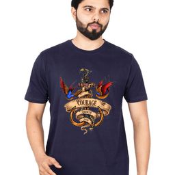 LA MILANO Men Graphic Printed Round Neck Pure Cotton Slim Fit T-shirt-image-62