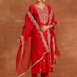 Indo Era Women Floral Embroidered Kurta with Palazzo & Dupatta-image-92