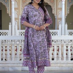ELVISH JAIPUR Women Ethnic Motifs Printed Regular Pure Cotton Kurta with Palazzos & With Dupatta image 4