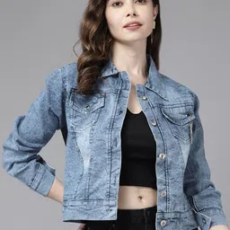 CORSICA Women Washed Lightweight Crop Denim Jacket-image-48