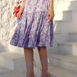 Sera Printed Flared Knee Length Skirt-image-22