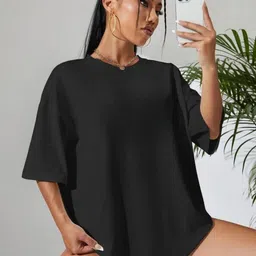 Mast & Harbour Women Drop-Shoulder Pure Cotton Oversized Tshirt-image-84