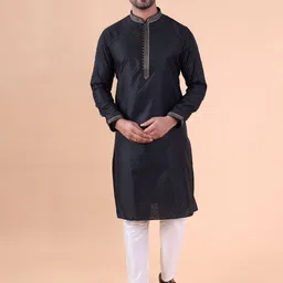 AURIK Men Textured Silk Kurta with Pyjamas-picture-42