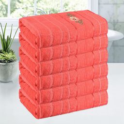 Kuber Industries Orange 6 Pieces Striped 250 GSM Bath Towels-45
