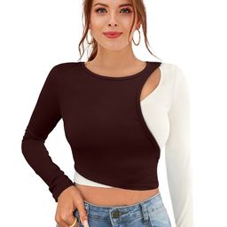 SHOPONBIT Women Colourblocked Round Neck Crop Top-image-93