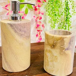 ALTAICA Set of 2 Marble Stone Liquid Soap Dispenser with Toothbrush Holder-image-19