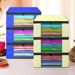 Aura Cream-Coloured & Blue 6 Pieces Foldable Non-Woven Multi-Utility Organisers-8