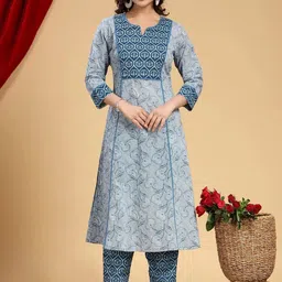 COTTON CULTURE Women Ethnic Motifs Printed Regular Pure Cotton Kurta with Trousers-picture-34