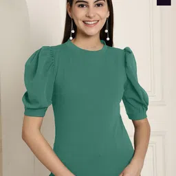 Tromko Sweetheart Neck Puff Sleeve Solid Top-image-57