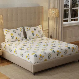 URBAN SPACE Blue & Green Floral 200 TC Cotton Queen Bedsheet Set 2.23m x 2.25 m-picture-8