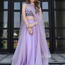 ODETTE Embroidered Organza Semi-Stitched Lehenga & Unstitched Blouse With Dupatta-picture-27