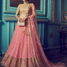 ODETTE Embellished Sequinned Net Semi-Stitched Lehenga & Blouse With Dupatta-9