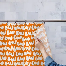 ArtzFolio Orange Colored & White Printed Waterproof Shower Curtain-image-2