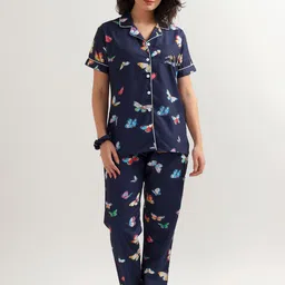 LEAF ORIGINALS Women Printed Lapel Collar Shirt & Pyjamas Pure Cotton Night suit-image-43