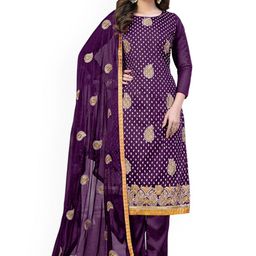 HERE&NOW Floral Embroidered Zari Work Unstitched Dress Material-picture-22