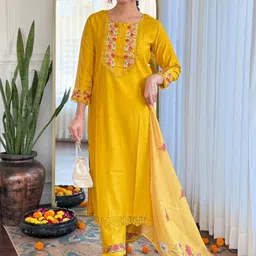 Moda Rapido Women Woven Design Embroidered Kurta with Trousers & Dupatta-image-74