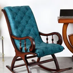 DZYN Furnitures Brown Turquoise Teak Wood Rocking Chair-image-46