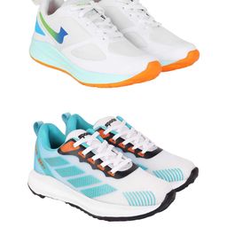 PENNEN Men Set Of 2 White & Blue Synthetic Lace-Ups Non-Marking Running Shoes-image-19