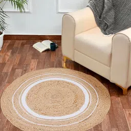 HOMADORN Brown & White Bohemian Handmade Hemp Carpet-image-39